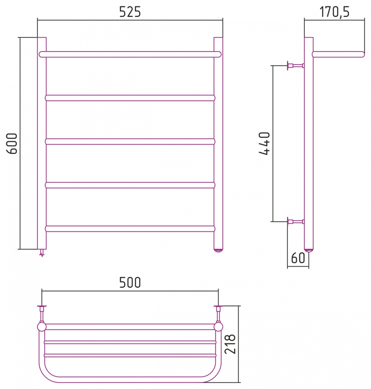 Полотенцесушитель электрический Стилье Формат №30 600x500